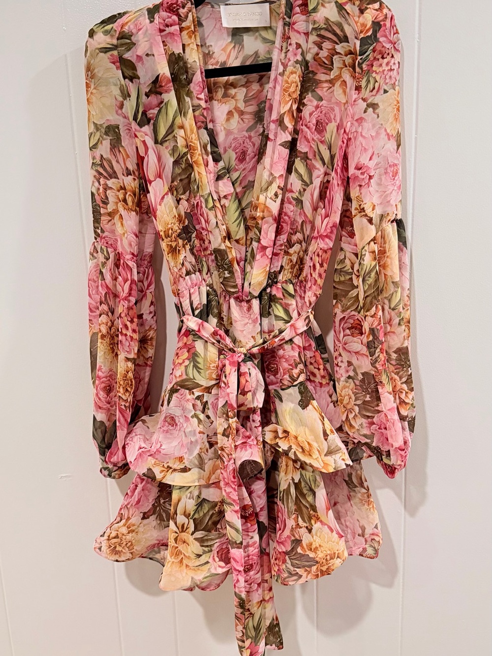 Bronx & Banco Floral Sheer Dress - Pink Green Floral